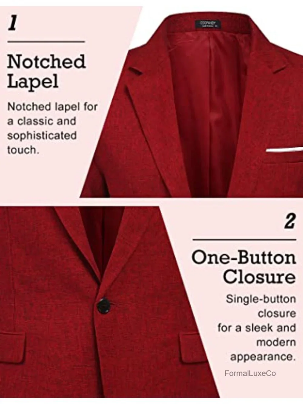 Men's Slim Fit Sport Coat Blazer One Button Notched Lapel Lightweight